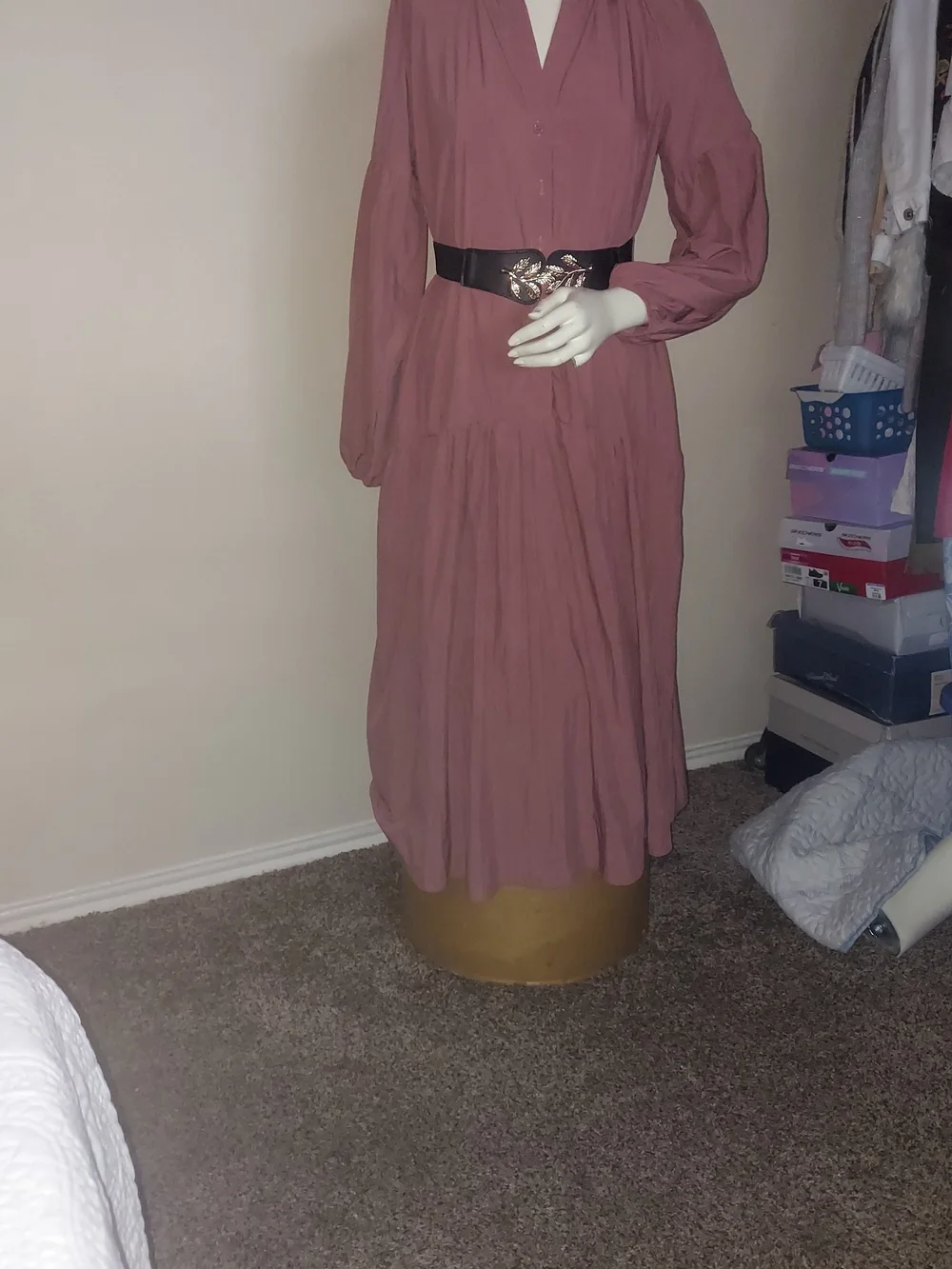Anthropologie Dusty Rose Button-Front Midi Dress - Picture 7 of 10